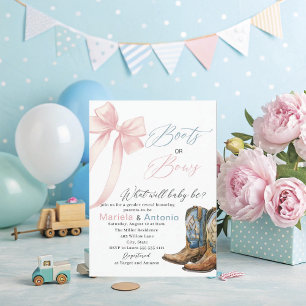 Elegant Watercolor Boots or Bows Baby Shower Invitation