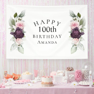 Elegant Watercolor Botanical 100th Birthday Banner