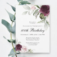 Elegant Watercolor Botanical 100th Birthday