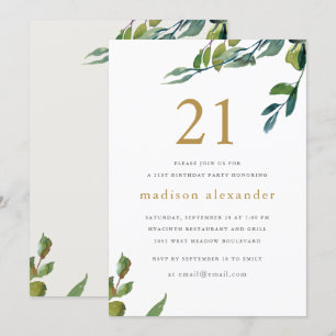 Elegant Watercolor Botanical 21st Birthday Invitation