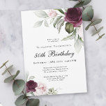 Elegant Watercolor Botanical 50th Birthday Invitation<br><div class="desc">Celebrate a special 50th birthday milestone birthday with this beautiful party invitation with featuring floral borders in burgundy and pink roses on each side of the elegantly placed text. Colours include pale blush pink, deep burgundy red and plum mixed with ethereal greenery and tiny white accent flowers. Personalize the text...</div>