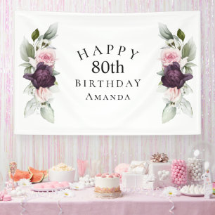 Elegant Watercolor Botanical 80th Birthday Banner