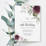 Elegant Watercolor Botanical 80th Birthday Invitat Invitation<br><div class="desc">Celebrate a special milestone birthday with this beautiful party invitation with featureing floral borders in burgundy and pink roses on each side of the elegantly placed text. Colours include pale blush pink, deep burgundy red and plum mixed with ethereal greenery and tiny white accent flowers. Personalize the text template with...</div>