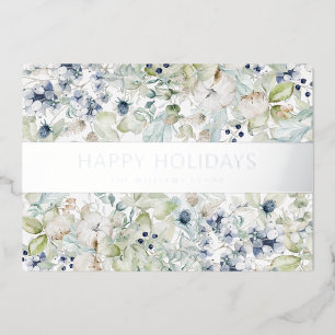 Elegant Watercolor Botanical Business Foil Holiday Card