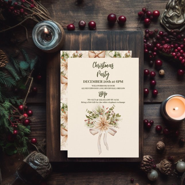 Elegant Watercolor Botanical Christmas Party Invitation (Creator Uploaded)