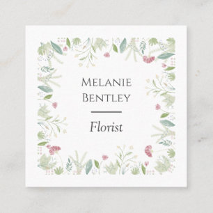 Elegant Watercolor Botanical Floral Frame Square Business Card
