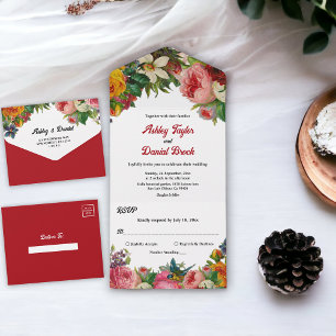 Elegant Watercolor Botanical Garden Floral Wedding All In One Invitation