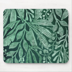 Elegant Watercolor Botanical Green Leaves Artwork Mouse Pad