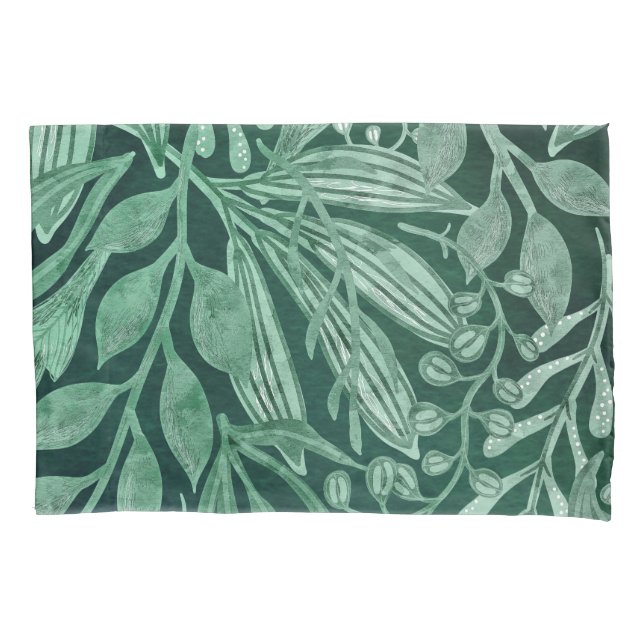 Elegant Watercolor Botanical Green Leaves Artwork Pillowcase (Front-Left)