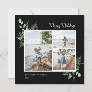 Elegant Watercolor Botanical Greenery Photo Holiday Card