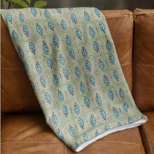Elegant watercolor botanical leaves greenery fleece blanket