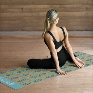 Elegant watercolor botanical leaves greenery name yoga mat