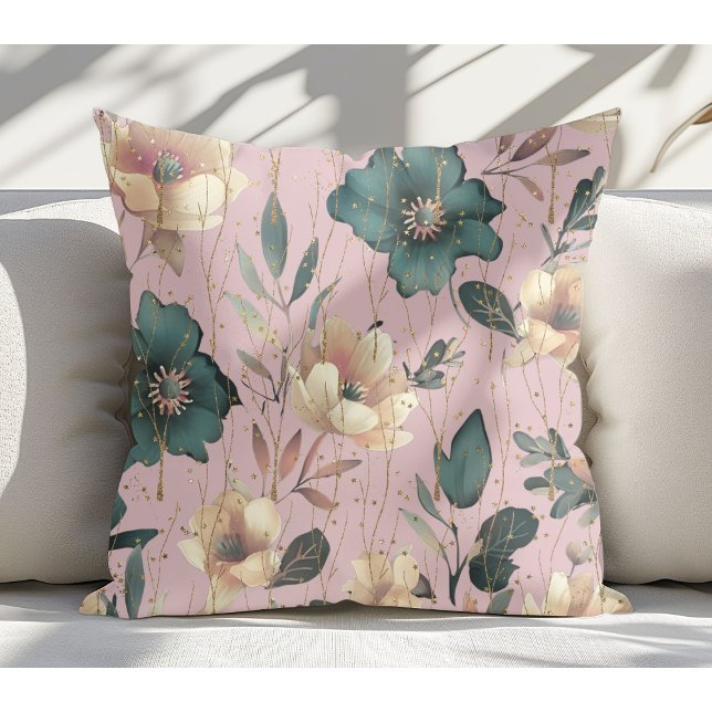 Elegant Watercolor Botanical Pattern Blush Pink Throw Pillow (Creator Uploaded)