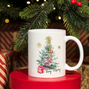 Elegant Watercolor Botanical Snowflake Christmas Coffee Mug