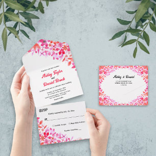 Elegant Watercolor Botanical Wreath Floral Wedding All In One Invitation