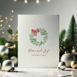 Elegant Watercolor Botanical Wreath Red Christmas Holiday Card