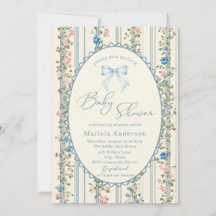 Elegant Watercolor  bow grandmillenial vintage Bab Invitation