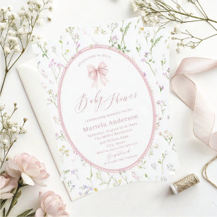 Elegant Watercolor  bow grandmillenial vintage Bab Invitation