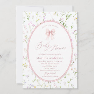 Elegant Watercolor  bow grandmillenial vintage Bab Invitation