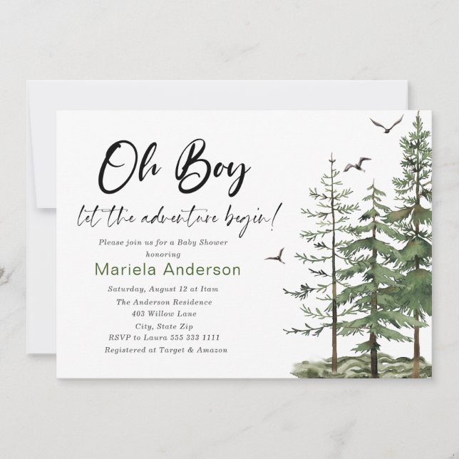 Elegant Watercolor  Boy Adventure Begin  Baby Show Invitation (Front)