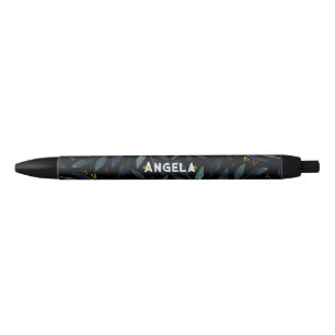 Elegant watercolor branches name black ink pen