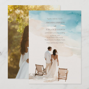 Elegant Watercolor Bride Groom Beach Wedding  Invitation