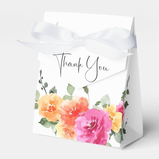 Elegant Watercolor Bright Flower Bridal Shower Favor Box (Front Side)