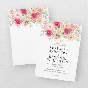 Elegant Watercolor Bright Pink Floral Wedding Invitation