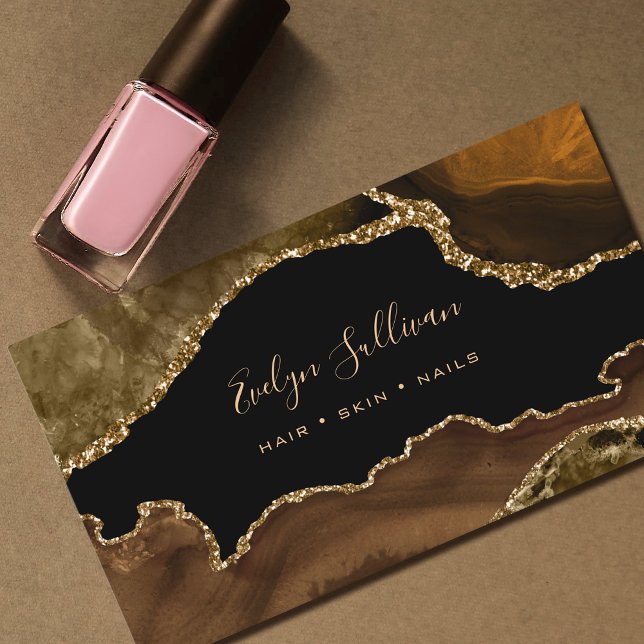 elegant watercolor brown agate on black business card (Creator Uploaded)
