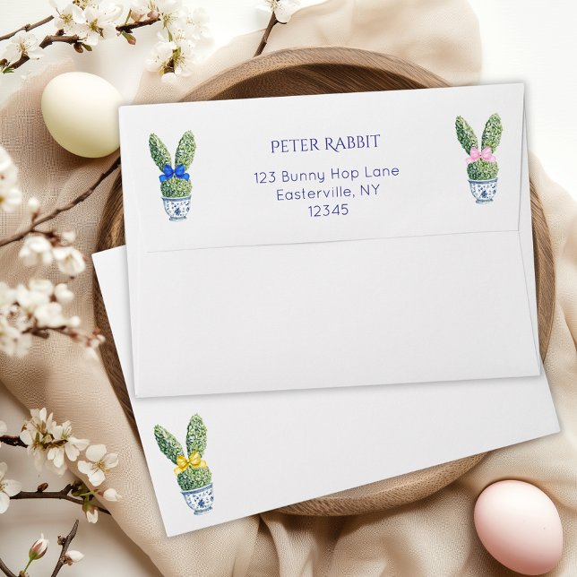 Elegant Watercolor Bunny Topiary Envelope (Creator Uploaded)