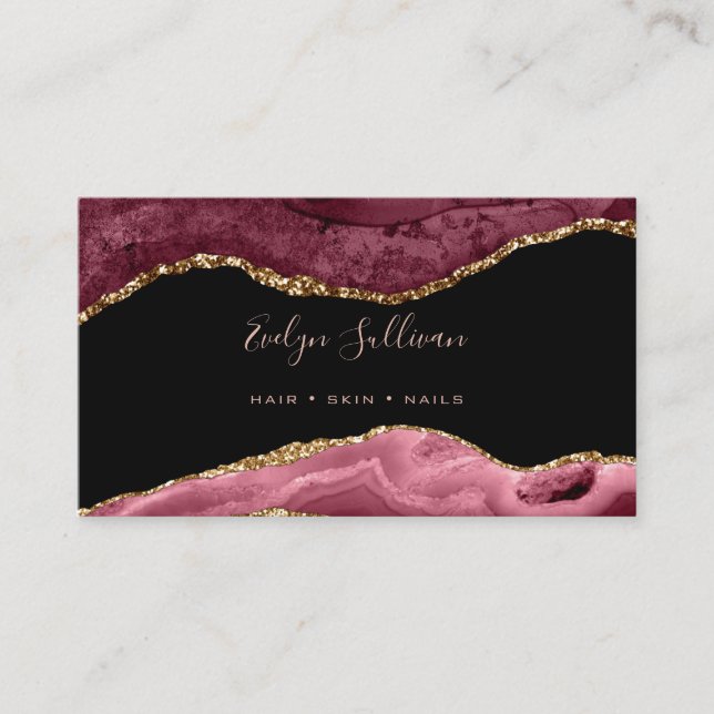 elegant watercolor burgundy agate business card (Front)