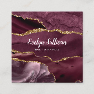 elegant watercolor burgundy agate  square business card