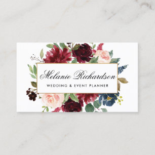 Elegant Watercolor Burgundy Blue Business Card