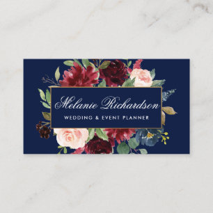Elegant Watercolor Burgundy Blue Gold Business Card