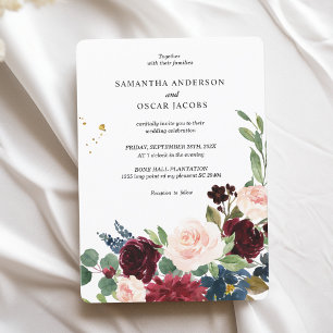Elegant Watercolor Burgundy Blush & Gold Drops Invitation