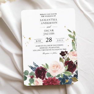 Elegant Watercolor Burgundy Blush & Gold Drops Invitation