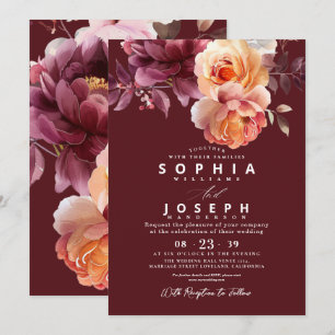 Elegant watercolor Burgundy Bouquet Floral Wedding Invitation
