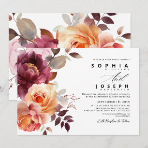 Elegant watercolor Burgundy Bouquet Floral Wedding Invitation