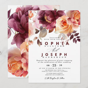 Elegant watercolor Burgundy Bouquet Floral Wedding Invitation
