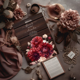 Elegant Watercolor Burgundy Dahlia Bridal Invitation