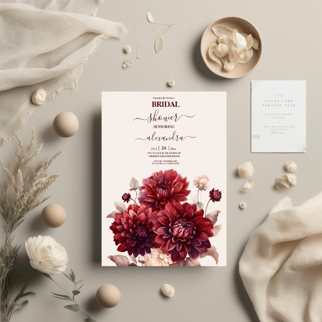 Elegant Watercolor Burgundy Dahlia Bridal Invitation (Creator Uploaded)
