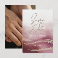 Elegant Watercolor Burgundy & Gold Save the Date