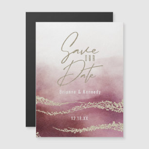 Elegant Watercolor Burgundy & Gold Save the Date Magnetic Invitation