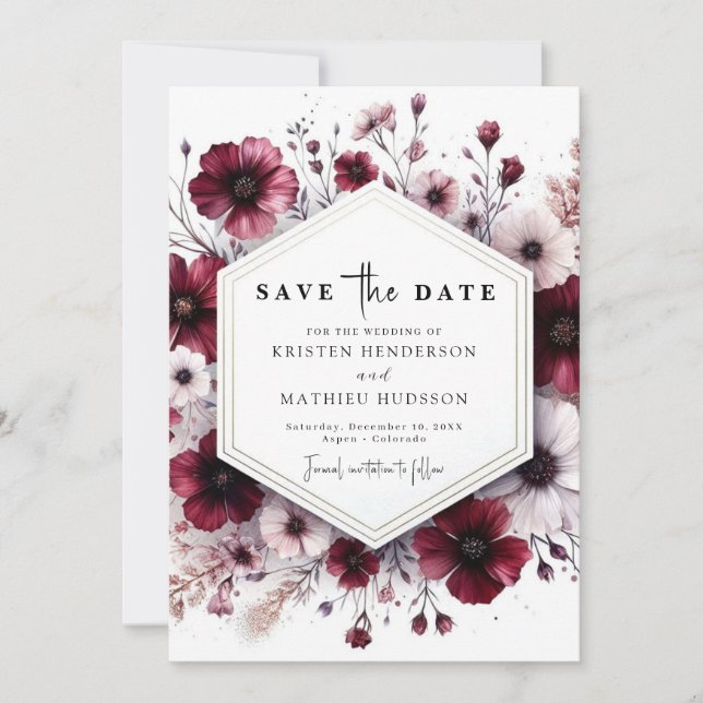 Elegant Watercolor Burgundy Wedding  Save The Date (Front)
