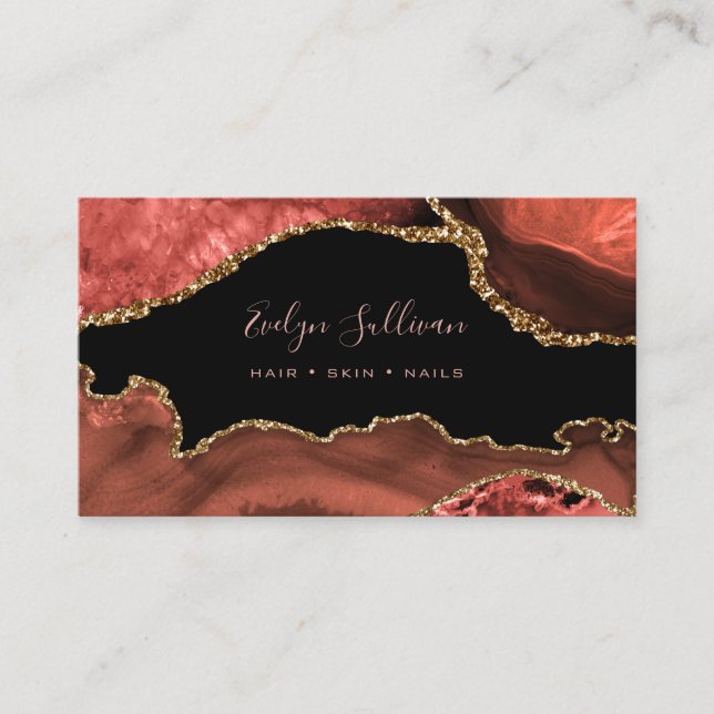 elegant watercolor burnt sienna brown agate business card (Front)