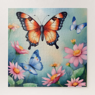 Elegant Watercolor Butterflies Art Print   Jigsaw Puzzle