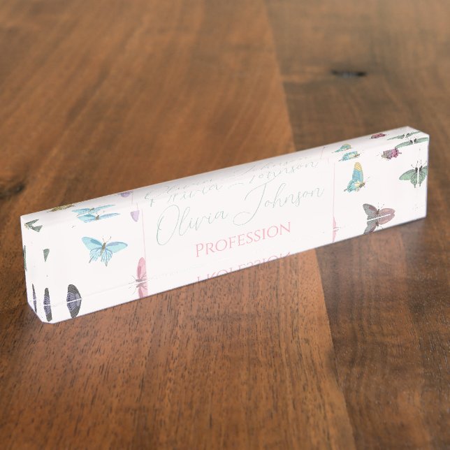 Elegant Watercolor Butterflies Beautiful Design Nameplate (Side)