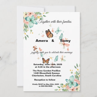 Elegant Watercolor Butterfly Floral Wedding Invita Invitation