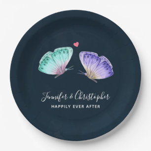 Elegant Watercolor Butterfly Pair Wedding Paper Plate