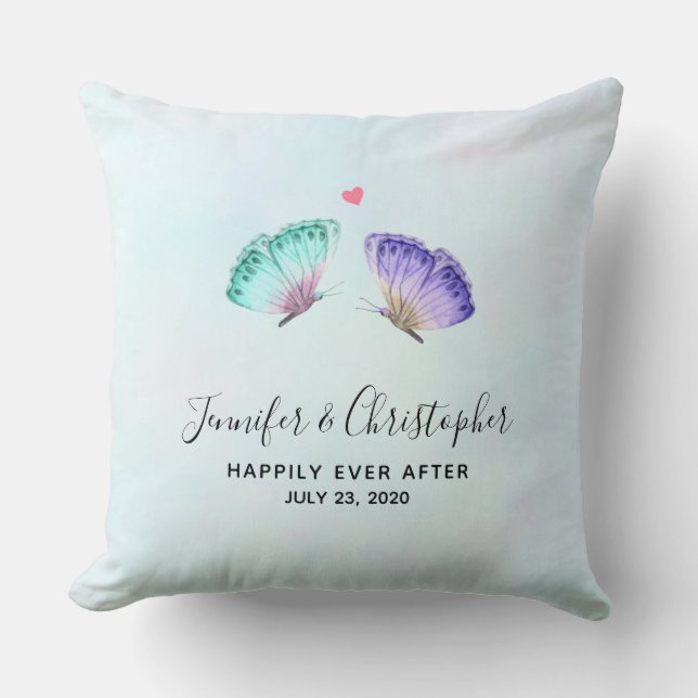 Elegant Watercolor Butterfly Pair Wedding Throw Pillow (Front)
